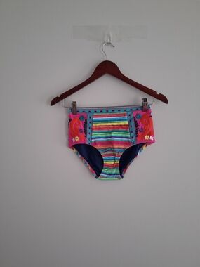 Nanette Lepore Womens' Striped Swim Bottoms with Pink Embroidered Sides SZ XS